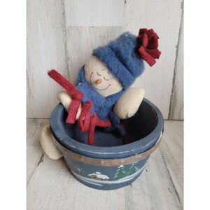 Vintage snowman candy wooden Bowl‎ xmas scene figure